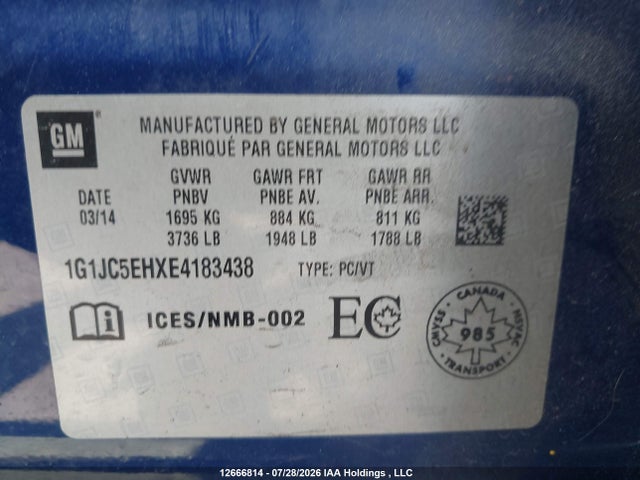 Chevrolet Sonic Lt Auto 2014 1G1JC5EHXE4183438 Image 9