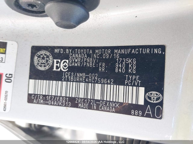 Продажа на аукционе авто 2017 Toyota Corolla L/le/xle/se/xse, vin: 2T1BURHE4HC759642, номер лота: 12666824