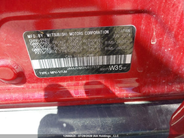 Продаж на аукціоні авто 2024 Mitsubishi Rvr Se/sel/noir/gt, vin: JA4AJVAW3RU607379, номер лоту: 12666825