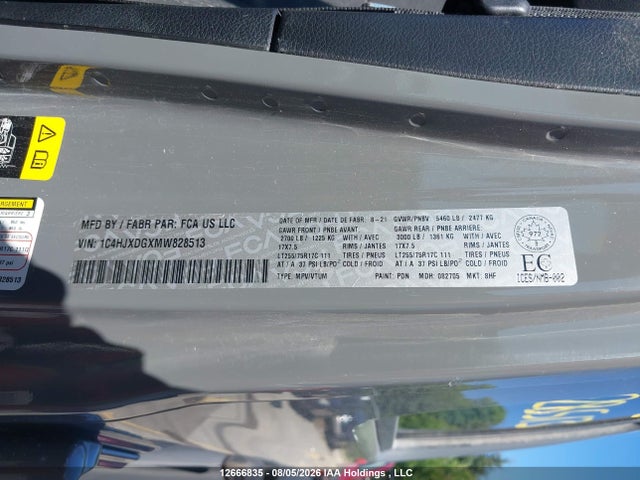12666835 :رقم المزاد ، 1C4HJXDGXMW828513 vin ، 2021 Jeep Wrangler مزاد بيع