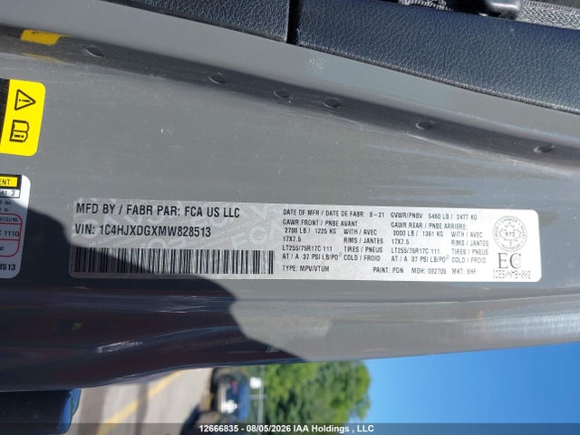 12666835 :رقم المزاد ، 1C4HJXDGXMW828513 vin ، 2021 Jeep Wrangler مزاد بيع