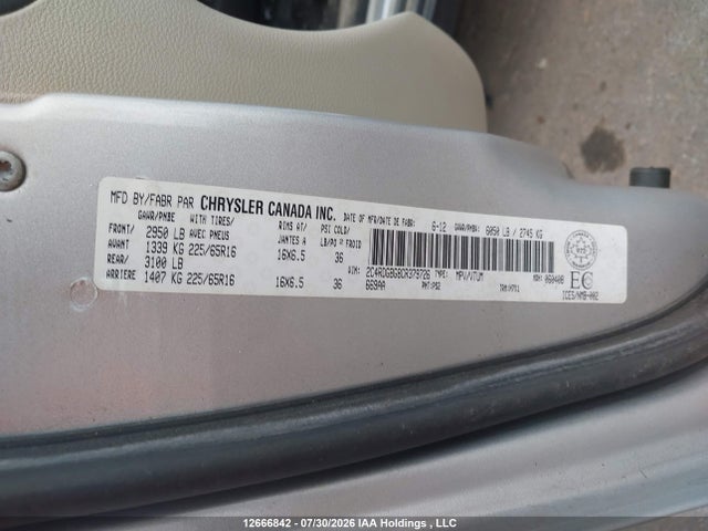 Продажа на аукционе авто 2012 Dodge Grand Caravan Se/sxt, vin: 2C4RDGBG8CR379726, номер лота: 12666842