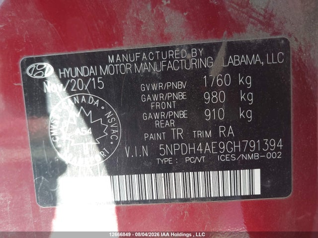 Hyundai Elantra 2016 5NPDH4AE9GH791394 Image 18