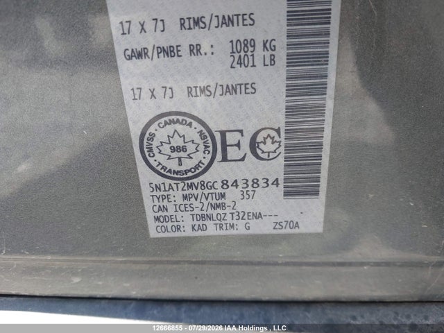 5N1AT2MV8GC843834 Nissan Rogue S/sl Premium/sv