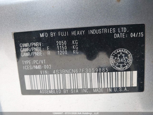 4S3BNCN67F3059885 Subaru Legacy