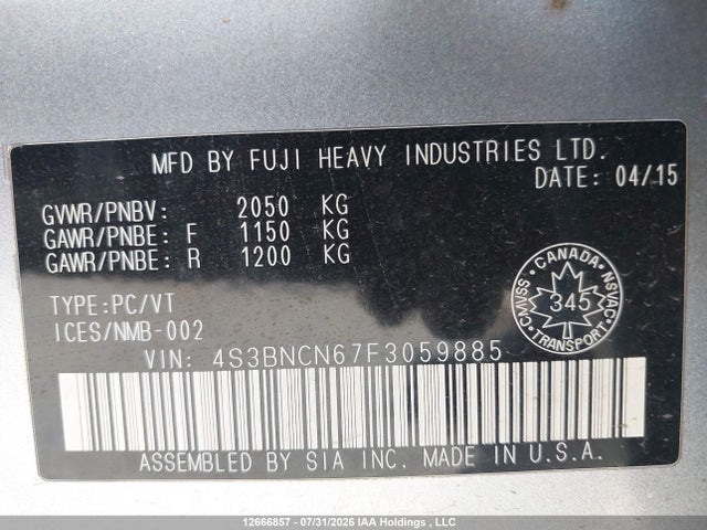 4S3BNCN67F3059885 Subaru Legacy