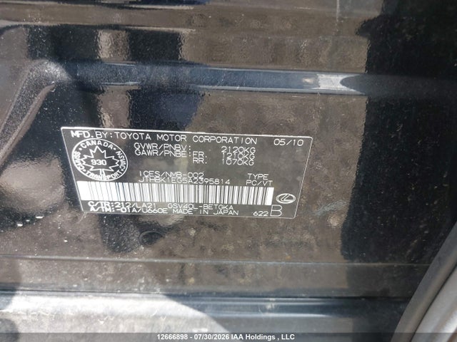 Aukcja sprzedaży 2010 Lexus Es350, vin: JTHBK1EG5A2395814, numer aukcji: 12666898