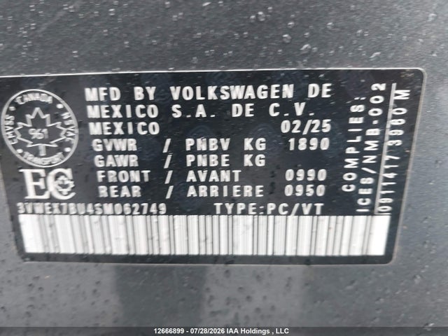 2025 Volkswagen Jetta Se მანქანა იყიდება აუქციონზე, vin: 3VWEX7BU4SM062749, აუქციონის ნომერი: 12666899