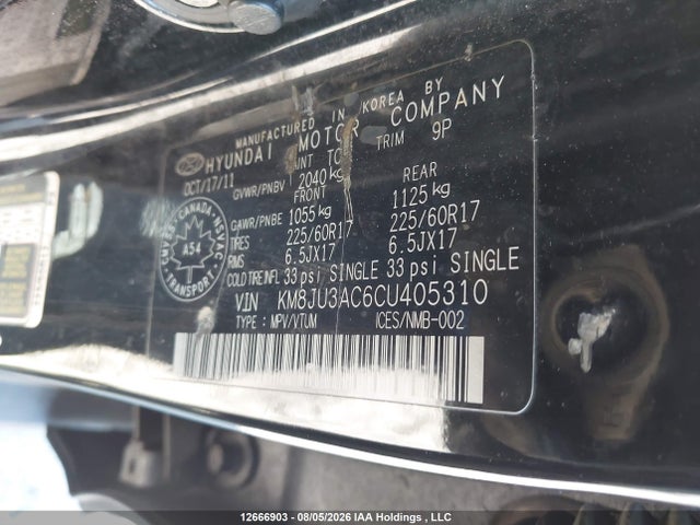 Продажа на аукционе авто 2012 Hyundai Tucson, vin: KM8JU3AC6CU405310, номер лота: 12666903