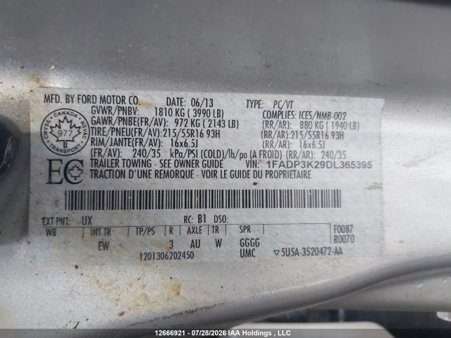 Продажа на аукционе авто 2013 Ford Focus Se, vin: 1FADP3K29DL365395, номер лота: 12666921