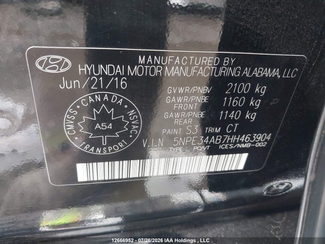2017 Hyundai Sonata Sport/limited მანქანა იყიდება აუქციონზე, vin: 5NPE34AB7HH463904, აუქციონის ნომერი: 12666952