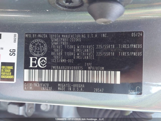 12666973 :رقم المزاد ، 7MUBAABG0RV098825 vin ، 2024 Toyota Corolla Cross Le مزاد بيع