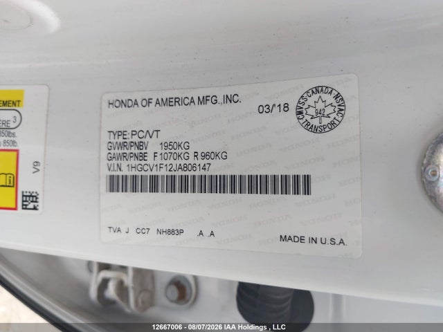 1HGCV1F12JA806147 Honda ACCORD LX