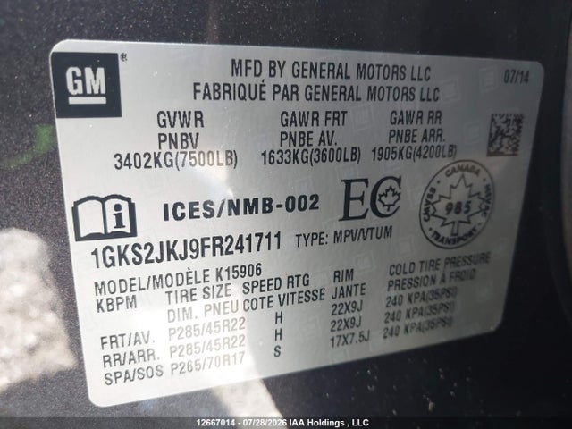 1GKS2JKJ9FR241711 GMC Yukon Xl Denali Denali