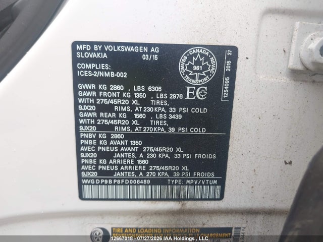 WVGDP9BP8FD006489 Volkswagen Touareg Tdi