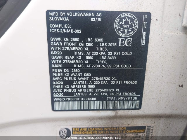 WVGDP9BP8FD006489 Volkswagen Touareg Tdi