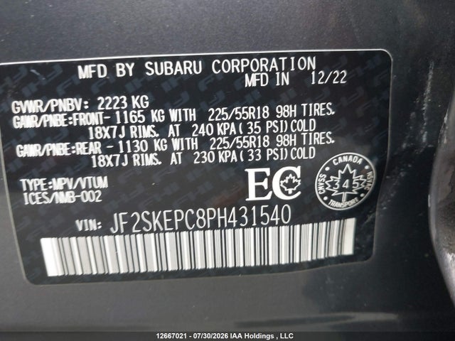 Продажа на аукционе авто 2023 Subaru Forester Limited, vin: JF2SKEPC8PH431540, номер лота: 12667021