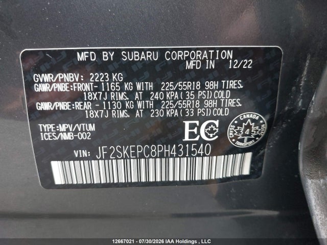 Продажа на аукционе авто 2023 Subaru Forester Limited, vin: JF2SKEPC8PH431540, номер лота: 12667021