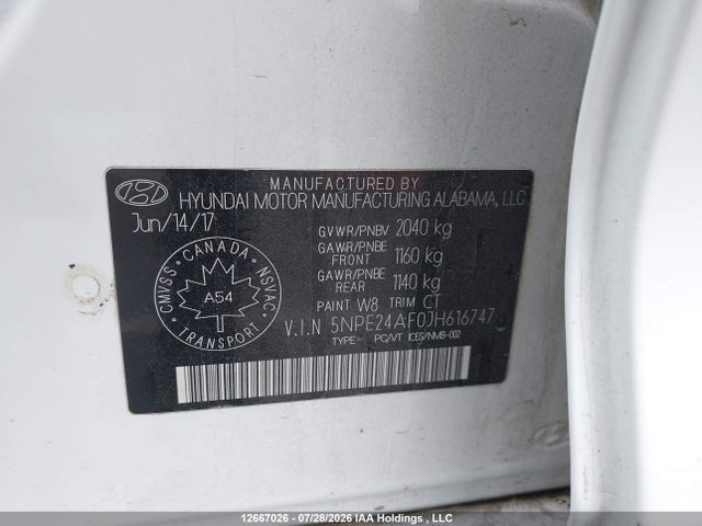 Продаж на аукціоні авто 2018 Hyundai Sonata Se, vin: 5NPE24AF0JH616747, номер лоту: 12667026