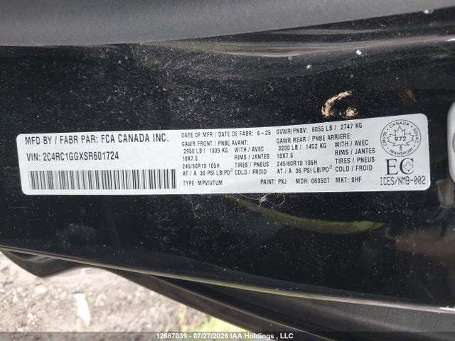 Auction sale of the 2025 Chrysler Pacifica Limited, vin: 2C4RC1GGXSR601724, lot number: 12667039