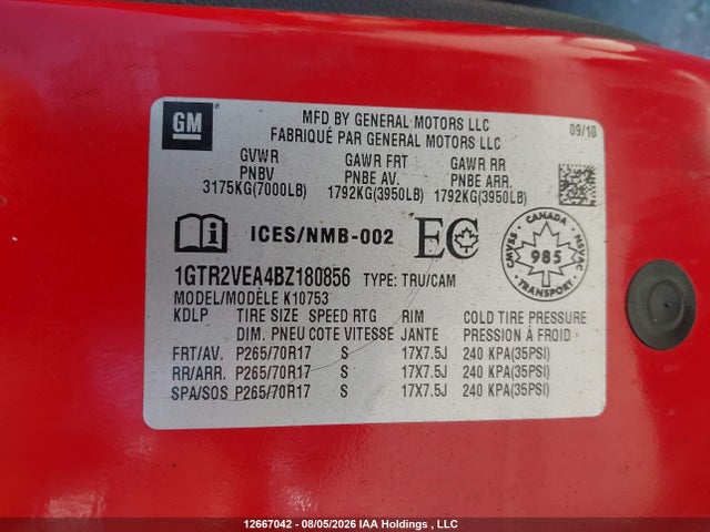 2011 Gmc Sierra K1500 Sle მანქანა იყიდება აუქციონზე, vin: 1GTR2VEA4BZ180856, აუქციონის ნომერი: 12667042