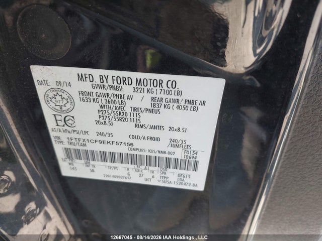 12667045 :رقم المزاد ، 1FTFX1CF9EKF57156 vin ، 2014 Ford F150 Super Cab مزاد بيع