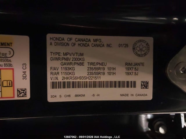 2HKRS6H93SH221511 Honda Cr-v Touring Hybrid