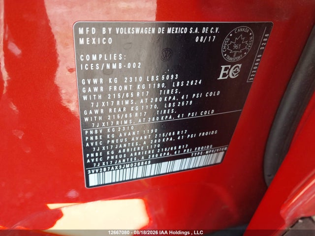 2018 Volkswagen Tiguan Se/sel მანქანა იყიდება აუქციონზე, vin: 3VV2B7AX3JM028849, აუქციონის ნომერი: 12667080