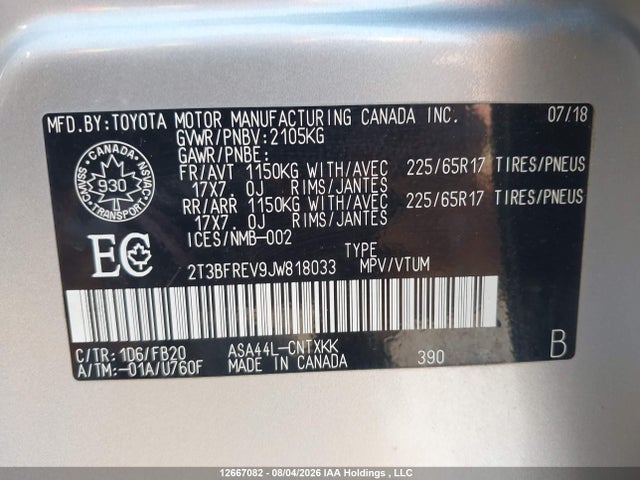 Toyota RAV4 2018 2T3BFREV9JW818033 Image 9