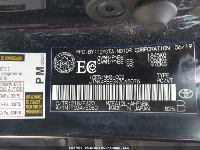 Продажа на аукционе авто 2019 Toyota Corolla Se/xse, vin: JTNK4RBE5K3065076, номер лота: 12667092