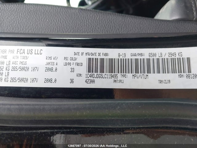 1C4RDJDG5LC119495 Dodge DURANGO GT
