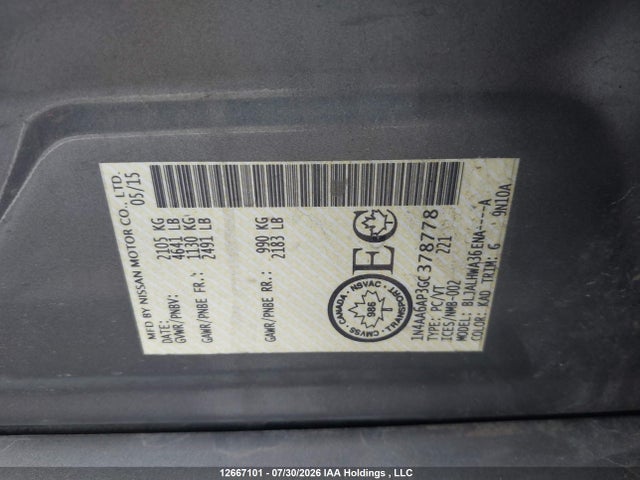1N4AA6AP3GC378778 Nissan Maxima Platinum/sl/sr/sv