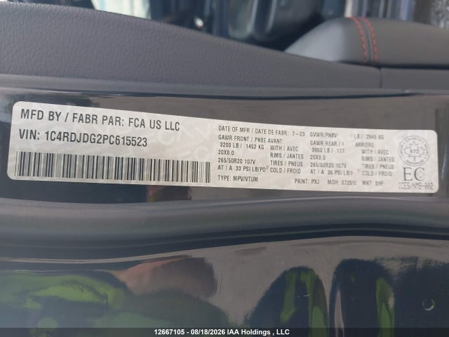 Aukcja sprzedaży 2023 Dodge Durango Gt, vin: 1C4RDJDG2PC615523, numer aukcji: 12667105