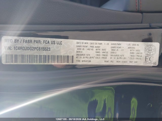 Aukcja sprzedaży 2023 Dodge Durango Gt, vin: 1C4RDJDG2PC615523, numer aukcji: 12667105