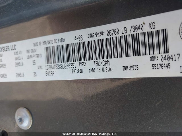 Продаж на аукціоні авто 2008 Dodge Ram 1500 Slt, vin: 1D7HU182X8J200351, номер лоту: 12667120