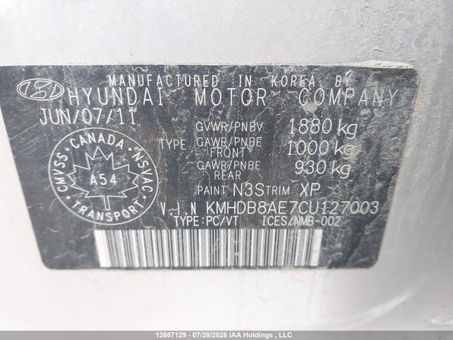 2012 Hyundai Elantra მანქანა იყიდება აუქციონზე, vin: KMHDB8AE7CU127003, აუქციონის ნომერი: 12667129