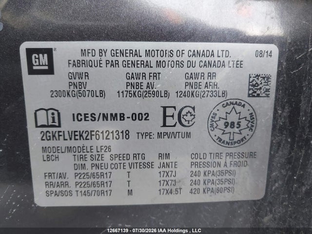 Продаж на аукціоні авто 2015 Gmc Terrain Sle, vin: 2GKFLVEK2F6121318, номер лоту: 12667139