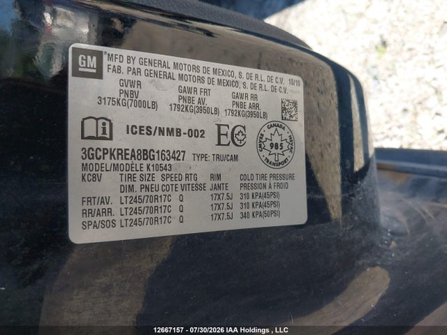 Продаж на аукціоні авто 2011 Chevrolet Silverado 1500, vin: 3GCPKREA8BG163427, номер лоту: 12667157