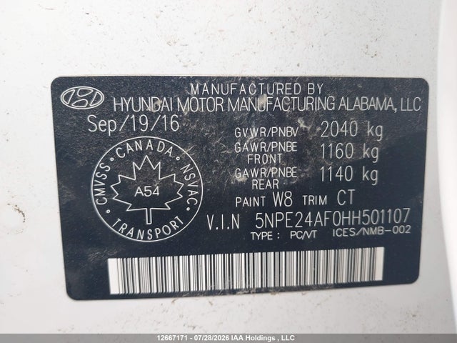 Продажа на аукционе авто 2017 Hyundai Sonata Gl, vin: 5NPE24AF0HH501107, номер лота: 12667171