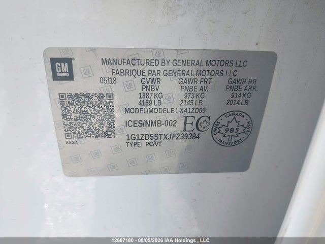 1G1ZD5STXJF239384 Chevrolet MALIBU LT