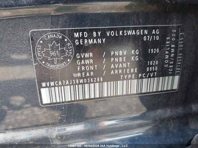 Продажа на аукционе авто 2011 Volkswagen Golf, vin: WVWCA7AJ3BW036288, номер лота: 12667183