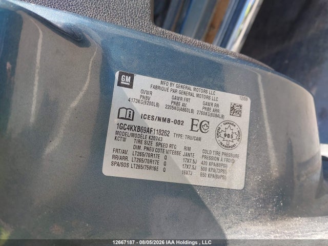 12667187 :رقم المزاد ، 1GC4KXB69AF118262 vin ، 2010 Chevrolet Silverado 2500hd Lt مزاد بيع