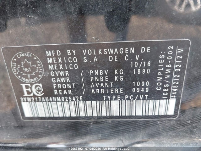 3VW217AU4HM025425 Volkswagen Golf S/wolfsburg/se/sel