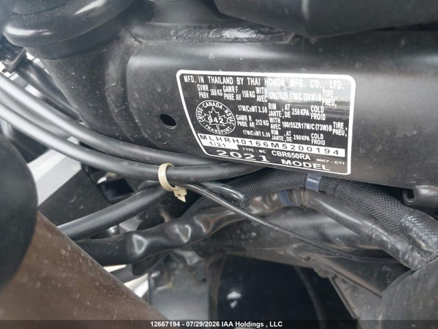 Продаж на аукціоні авто 2021 Honda Cbr650 Ra, vin: MLHRH0166M5200194, номер лоту: 12667194