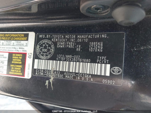 2011 Toyota Camry Xle მანქანა იყიდება აუქციონზე, vin: 4T1BF3EK3BU161680, აუქციონის ნომერი: 12667195