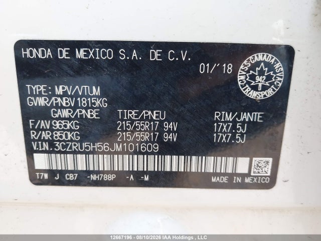 3CZRU5H56JM101609 Honda HR-V EX