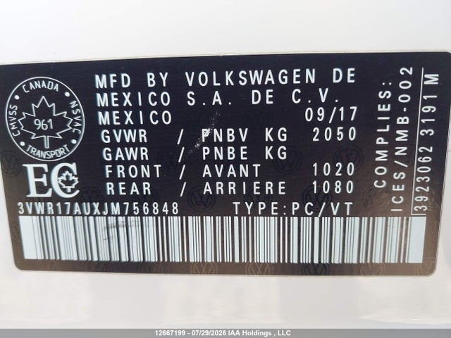 Продажа на аукционе авто 2018 Volkswagen Golf Sportwagen Highline, vin: 3VWR17AUXJM756848, номер лота: 12667199
