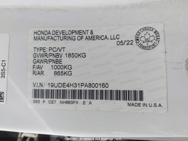 12667201 :رقم المزاد ، 19UDE4H31PA800160 vin ، 2023 Acura Integra مزاد بيع