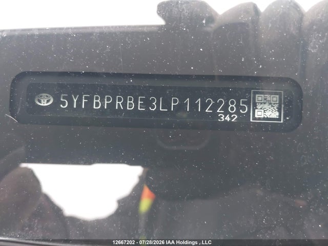 12667202 :رقم المزاد ، 5YFBPRBE3LP112285 vin ، 2020 Toyota Corolla Le مزاد بيع