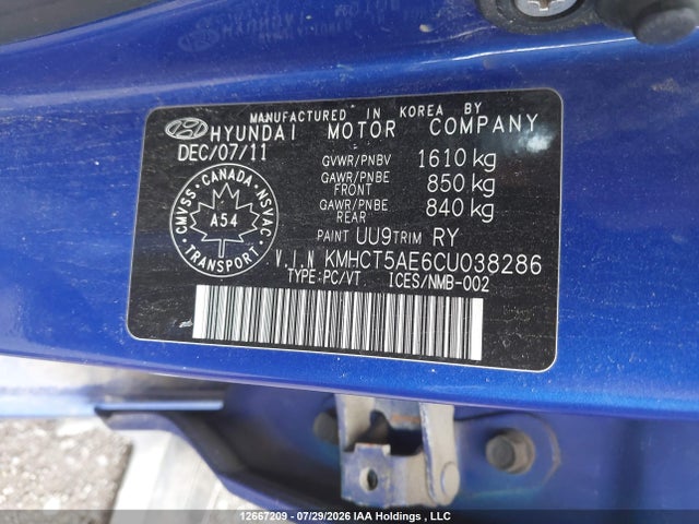 2012 Hyundai Accent Gls/gs მანქანა იყიდება აუქციონზე, vin: KMHCT5AE6CU038286, აუქციონის ნომერი: 12667209